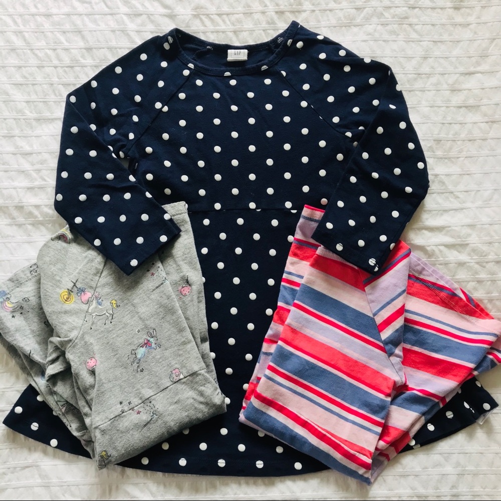 (3) GAP Spring Dresses Stripe Rainbow Unicorn Dots